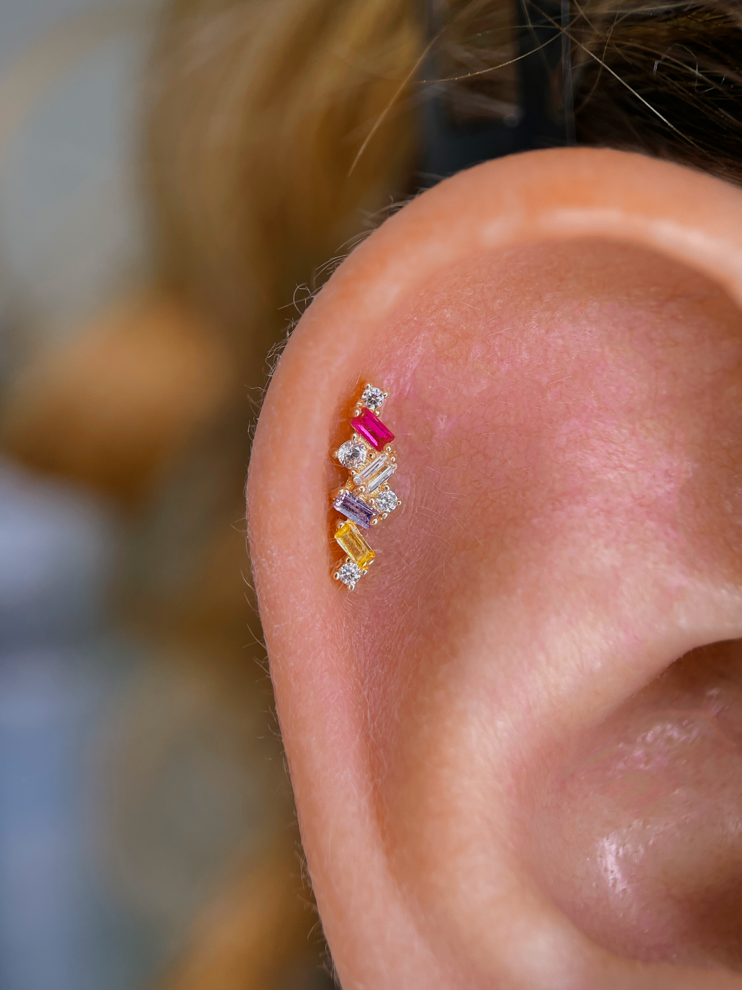 Élégance – Or 14K - Pierres Bleues & Multicolores