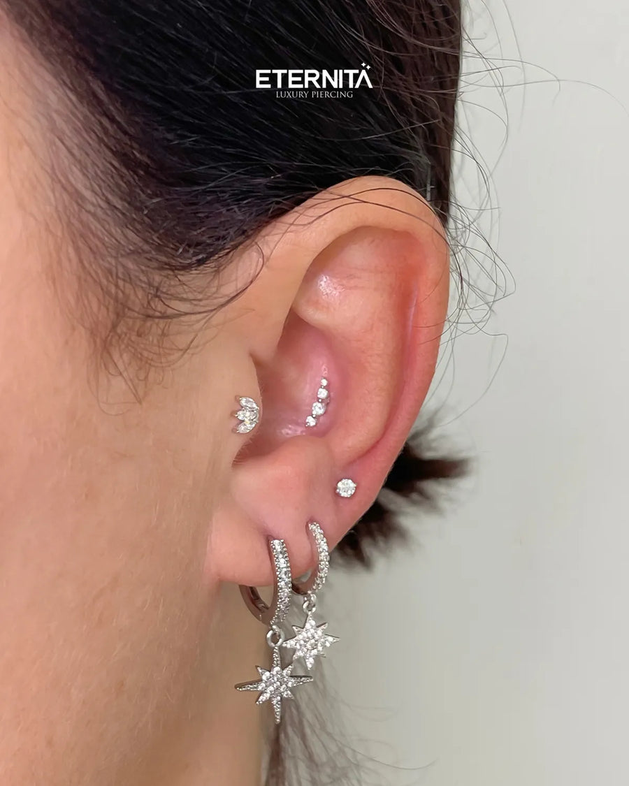 Tragus, conch & upper lobe